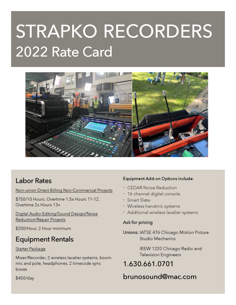 Strapko Recorders Rate Card 2022